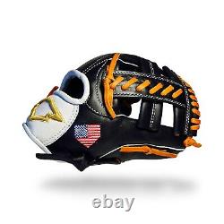 11.5 In Baseball infield Glove Diamante Pro Quality BLACK WHITE Brown- USA FLAG