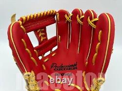 Japan Hi-Gold Pro Order 12 Infield Baseball Glove Red Gold H-Web RHT Fire Model