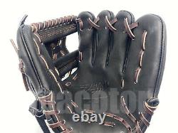 Japan ZETT Pro Model 11.25 Infield Baseball / Softball Glove Black X-Web RHT