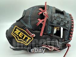 Japan ZETT Pro Model 11.75 Infield Baseball Glove Black H-Web RHT Top Limited