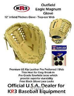 KR3 Pro Quality 12 Infield/Pitchers Glove TRAP-EZE Web, Easy Break In