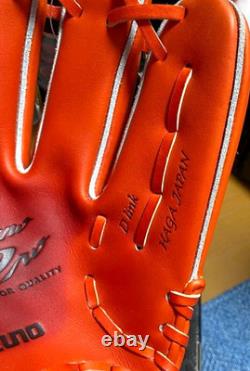 Mizuno Pro HAGA JAPAN Infield 11.5 D-Link HARD BASEBALL Glove Orange Kip Leather