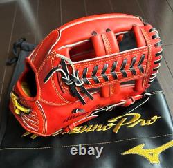 Mizuno Pro HAGA JAPAN Infield 11.5 RHT Baseball Glove Orange Plexi Kip Leather