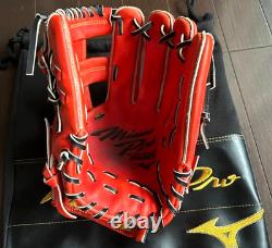Mizuno Pro HAGA JAPAN Infield 11.5 RHT Baseball Glove Orange Plexi Kip Leather