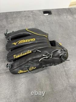 Mizuno Pro Kamehameha Baseball Glove Black Yellow H-Web Used Pitcher/Infield