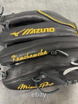 Mizuno Pro Kamehameha Baseball Glove Black Yellow H-Web Used Pitcher/Infield