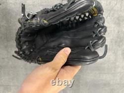 Mizuno Pro Kamehameha Baseball Glove Black Yellow H-Web Used Pitcher/Infield