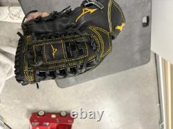 Mizuno Pro Kamehameha Baseball Glove Black Yellow H-Web Used Pitcher/Infield
