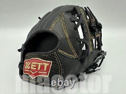 New ZETT Pro Model 11.25 Infield Baseball Glove Black H-Web RHT NPB Japan SS