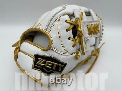 New ZETT Special Pro Order 11.5 Infield Baseball Glove White Gold RHT H-Web