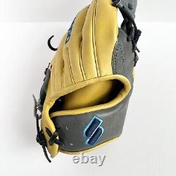 Sacco Leather 11 3/4 Professional Infield Baseball Glove Grey Yellow Left Hand