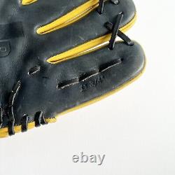 Sacco Leather 11 3/4 Professional Infield Baseball Glove Grey Yellow Left Hand