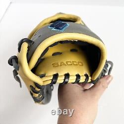 Sacco Leather 11 3/4 Professional Infield Baseball Glove Grey Yellow Left Hand