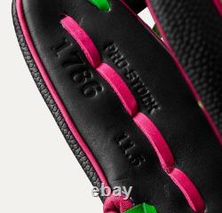 Wilson A2000 1786 11.5 Baseball Glove Black/Pink/Green Infield RHT