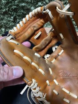 Wilson Staff Dual Hard Infield Glove Orange Tan Camel String Used