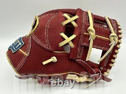 ZETT Pro Model 11.75 Infield Baseball Glove Crimson Gold H-Web RHT NPB Japan