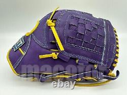 ZETT Pro Model 12 Infield Baseball Glove Purple Yellow RHT Wild Pocket Japan