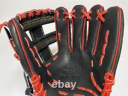 ZETT Pro Model 12 Infield Baseball / Softball Glove Black Red Cross RHT Gift 3B