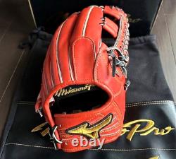 Gant de baseball Mizuno Pro HAGA JAPAN pour joueur de champ intérieur, 11,5 pouces, droitier, en cuir Plexi Kip orange