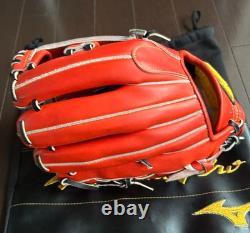 Gant de baseball Mizuno Pro HAGA JAPAN pour joueur de champ intérieur, 11,5 pouces, droitier, en cuir Plexi Kip orange