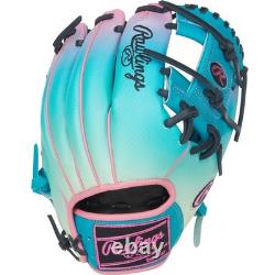 Gant de baseball Rawlings Heart Hide de 11,5 pouces pour joueur de champ intérieur, main droite, panier Pro I, bleu sarcelle et rose