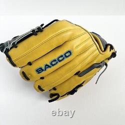 Gant de baseball d'arrêt court professionnel Sacco Leather 11 3/4 gris jaune main gauche