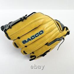 Gant de baseball d'arrêt court professionnel Sacco Leather 11 3/4 gris jaune main gauche