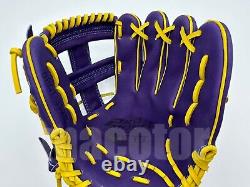 Gant de baseball de terrain intérieur ZETT Pro Model 12, violet jaune, croisé, pour droitier avec poche sauvage 3B.