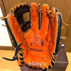 Gant de champ intérieur sur commande personnalisée Wilson BEAR 1723 Cuir Pro Stock Noir/Orange Japon
