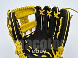 Japon Zett Special Pro Order 11.5 Infield Baseball Gant Black Yellow H-web Rht