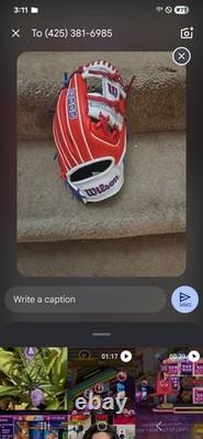 Wilson A2000 1786 GANT DE BASEBALL PRO STOCK 11,5 POUR INFIELD ROUGE BLANC BLEU